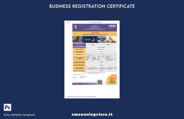 stile verificato Certificato di registrazione India Udyam Modello Word e PDF,  3